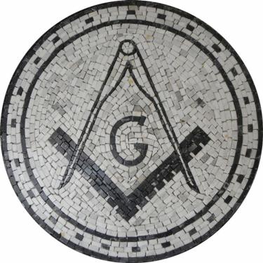 Imagem de Piso Maçom Em Mosaico Esquadro E Compasso I Tamanho 130cm