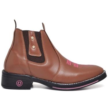 Imagem de Bota Botina Feminina Texana Bico Quadrado Confortável Com Zíper ou Pedra (Caramelo Pedra, BR, Adulto, Numérico, 35)