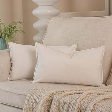 Imagem de JUSPURBET Conjunto de 2 capas de almofada decorativas brancas creme, 30 x 50 cm, para sofá, cama, aconchegante, veludo, capas de almofada lombar com zíper oculto para decoração de sala de estar