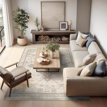 Imagem de Ashler Tapete Boho – Vintage, Grande, Bege Claro/Natural – Antiderrapante e Lavável à Máquina – Decoração para sala de estar, quarto, cozinha