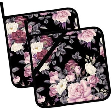 Imagem de Porta-panelas vintage de peônia rosa, 2 peças, almofadas quentes resistentes ao calor para cozinhar, grelhar, assar, churrasco, suporte de panela para mulheres, cozinhar, casa, micro-ondas