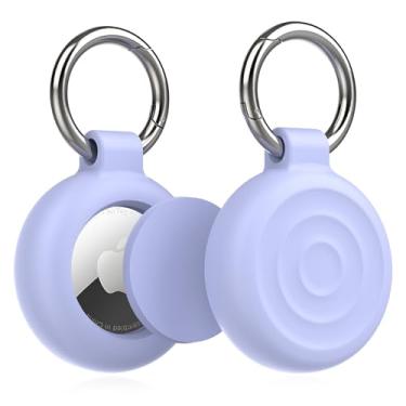 Imagem de EIZLXQ Capa de chaveiro com suporte para AirTag, pacote com 2 capas protetoras de silicone com chaveiro para Apple Airtag, design durável e leve para chaves, bolsas, animais de estimação e muito mais