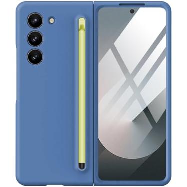 Imagem de Capa para Samsung Galaxy Z Fold 6 com S Pen e protetor de tela integrado, compatível com carregamento sem fio MagSafe capa protetora à prova de choque para Samsung Z Fold 6 5g Shell (azul)