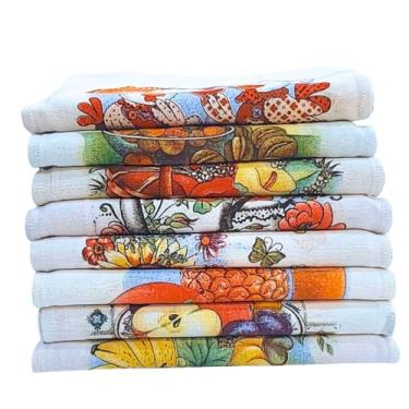 Imagem de DRK Pano de Prato Estampado Bainha Sacaria Kit Com 10 Peças 100% Algodão Multicolorido 68cm x 41cm