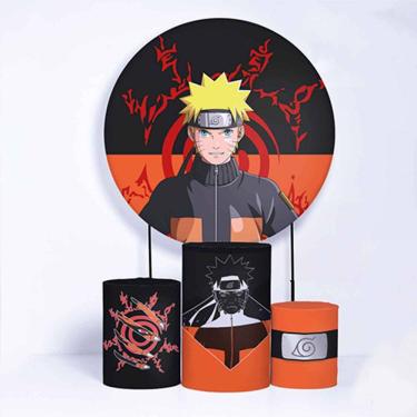 Imagem de Kit Painel de Festa Redondo de 1,30m e Trio de Cilindros Naruto - Fera Print