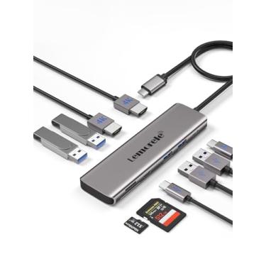 Imagem de Lemorele Estação de ancoragem USB C 10 em 1 de alumínio com monitor duplo com 2 HDMI 4K, 4 USB3.0/USB2.0, 100W PD, USB-C Data, SD/TF, adaptador de hub tipo C para Dell XPS 13/15, para MacBook, Dell