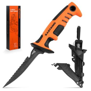 Imagem de KastKing Faca De Isca Ultimate Angler De 5", Lâmina Afiada De Aço Inoxidável Vanádio Resistente À Corrosão, Faca De Pesca Com Fio Duplo E Cabo Antiderrapante, Inclui Bainha Com Afiador E Mosquetão