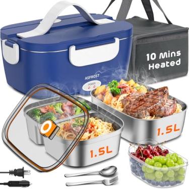 Imagem de AsFrost [Atualizado Em 2025] Lancheira Elétrica Para Adultos, Lancheira Aquecida Portátil De 80 W Com Recipiente De Aço Inoxidável De Grau Alimentício 2X1,5 L E Tampas À Prova De Vazamento, Aqueced