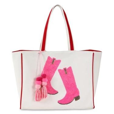 Imagem de DYSHAYEN Bolsa feminina de lona bordada de chenille, linda bolsa de ombro para viagens, compras, trabalho, mercearia, Botas de chute com lantejoulas