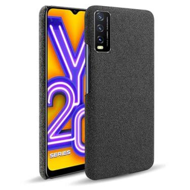 Imagem de Capa para vivo Y20,Capa desenhada em lona,Case Protetora Ultrafina com Empunhadura Macia,Design em Tecido Antichoque e Antiarranhões-Black