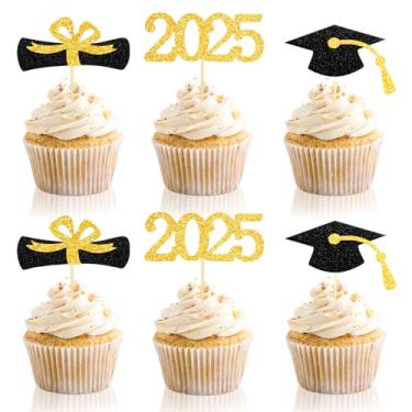 Imagem de MEMOVAN 2025 Graduation Cupcake Toppers 48pcsGlitter Class of 2025 Cupcake Topper 2025 Congrats Grad Cap Diploma Cupcake Picks Grad Cap Food Appetizer Picks For 2025 Graduation Theme Party Supplies
