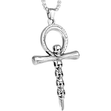 Imagem de LuxGoth Colar com cruz de crânios de aço inoxidável, cruz gótica, pingente de fé cristã, joia para homens e mulheres GTS-N1L98002, One Size, Aço inoxidável, Sem Pedra Preciosa