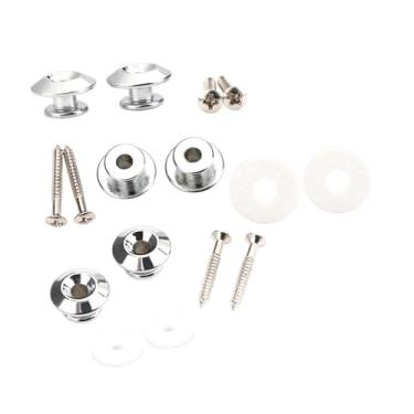 Imagem de menolana Botões de cinta de guitarra Straplocks para guitarra elétrica de travamento de cinto seguro de cogumelos Cabeça Modern Fixing Nails, Branco Prateado