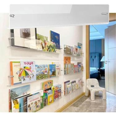 Imagem de LGEOELIAS Porta-revistas de acrílico montado na parede, suporte para pendurar discos de vinil para decoração de pasta de arquivo, estante escolar resistente para banheiro, organizador de planejamento