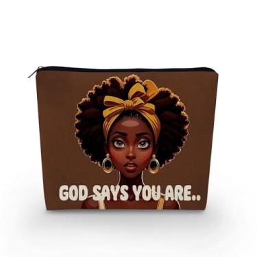Imagem de YULUENZE Bolsa organizadora de lona pequena para mulheres afro-americanas com zíper God Says You Are Cosmetic Bag Estético Presente de aniversário para mulheres irmãs amigas, asnj0878, Samll