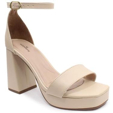 Imagem de Sandália Modarpe Salto Grosso Meia Pata Alto 10cm Feminina M64 (Bege, BR, Adulto, Numérico, 38)