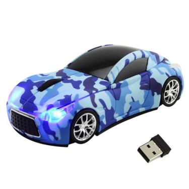 Imagem de Mouse sem fio, mouse de corrida sem fio em forma de carro esportivo, 2,4 G 1600DPI óptico para jogos pequenos sem fio para PC, desktop, laptop, para crianças, presente para Win XP//Win7/ME/2000 (azul