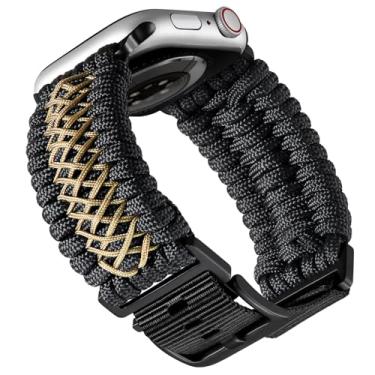 Imagem de BINLUN Pulseira Compatível com Apple Watch 44mm 45mm 46mm 49mm Nylon Paracord Trançado Pulseira de Relógio Compatível com iWatch Ultra/Ultra 2 Series 10/9/8/7/6/5/4/SE/SE2/3/2/1(Preto-Cáqui,26mm)