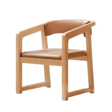 Imagem de Cadeira de jantar ergonômica de madeira com design confortável (pernas coloridas + almofada de assento de poliuretano marrom-amarelo)