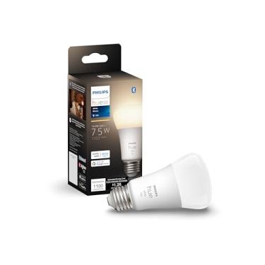 Imagem de Philips Hue Lâmpada inteligente branca A19 de lúmen médio, 1100 lúmens, compatível com Bluetooth e Zigbee (hub opcional), funciona com Alexa e Google Assistant, um dispositivo certificado para humanos, 1 lâmpada