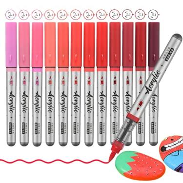Imagem de ZZWUAPT Canetas de tinta acrílica vermelha, 12 canetas de tinta coloridas, canetas de tinta com ponta de pincel para pintura em rocha, madeira, vidro, cerâmica, lona, pedra, artesanato, artesanato,