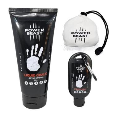 Imagem de Power Beast Pacote de giz líquido, giz esportivo 200 ml + 50 ml + 60 g bola de giz recarregável, giz de pedregulho, ginástica, escalada, halterofilismo, musculação, tênis, padel, academia.
