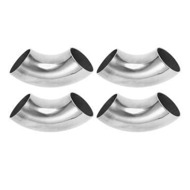 Imagem de Motoforti 4 peças 90 graus mandril curva cotovelo carro modificado tubo de escape tubulação 5.1 cm espessura OD 1,0 mm/19GA 51x145x1,0 mm 304 aço inoxidável tom prata