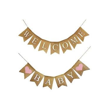 Imagem de Shimmer Anna Shine Faixa de serapilheira Welcome Baby para decorações de chá de bebê e festa de revelação de gênero (corações rosa claro)