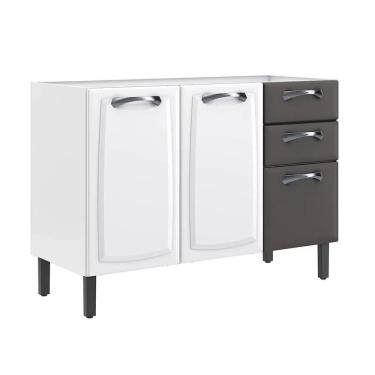 Imagem de Balcão de Cozinha 3 Portas 2 Gavetas Itatiaia New Premium de Aço 120cm Branco/Grafite