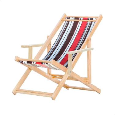 Imagem de Espreguiçadeira Preguiçosa Dobrável Madeira Maciça Natural Listrado Marrom Vermelho