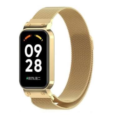 Imagem de Pulseira De Aço Metal Fecho Magnetico (DOURADA) Compatível Smartwatch Smart Band 9 Active 1.47