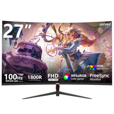Imagem de DJiEX Monitor curvo de 27 polegadas 100Hz monitor de computador FHD 1080p, HDR, 99% sRGB, 1800R, compatível com VESA, para tablet, desktop, biséis estreitos em três lados, filtro de luz azul, laptop e