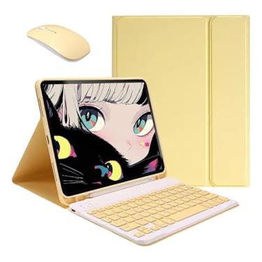 Imagem de Capa Tablet + Teclado Removível + Mouse Para Samsung S6 Lite 10.4 Polegadas P613/P619/P610/P615 (Amarelo limão, Teclado comum)