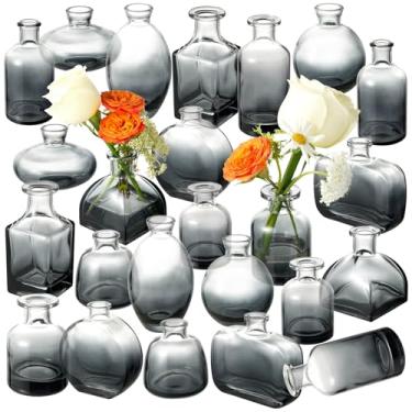 Imagem de Pacote com 24 vasos pretos transparentes, pequenos vasos de vidro – Pequenos vasos decorativos modernos a granel para arranjos florais, centros de mesa de casamento, decoração de mesa, decorações de