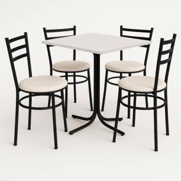 Imagem de Mesa de Jantar Quadrada 70cm Branca Com 4 Cadeiras Estofada Preta - La