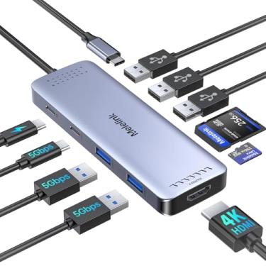 Imagem de Adaptador multiportas USB C Hub para MacBook Pro/Air, 10 em 1 USB C Dongle Mac adaptador HDMI, base USBC compatível com iPad Pro, iMac, Dell, HP, Lenovo (4K @ 60Hz HDMI, leitor de cartão SD/TF, 100W
