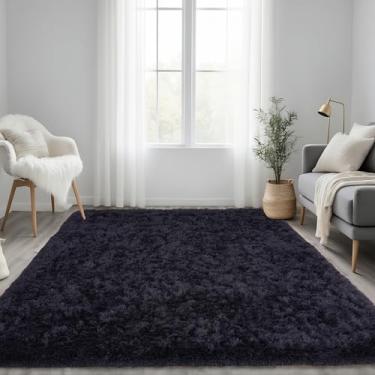 Imagem de OHDS Tapete preto fofo para quarto, 1,2 x 1,8 m, tapete pequeno - tapete felpudo ultramacio e antiderrapante, tapete confortável e durável para sala de estar, quarto de crianças, dormitório de
