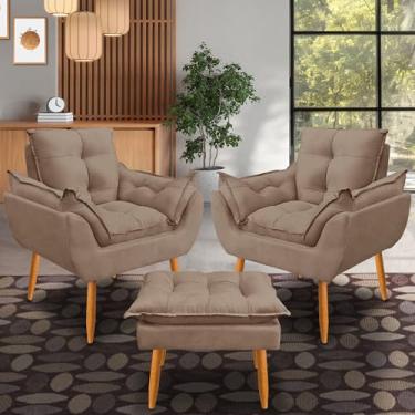 Imagem de kit 2 poltrona Emily puff descanso para os pés tecido suede (capuccino)