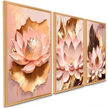 Imagem de 2025 Quadros Decorativos Flor Tulipa Branca Dourada 3 Peças Mosaico Sala Quarto Escritório (10, Tamanho 50x30 Centímetros)