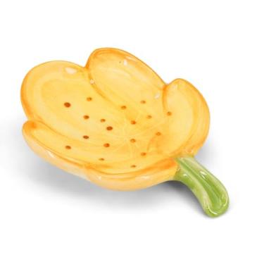 Imagem de LINXUXIE Suporte Para Saboneteira De Cerâmica Banheiro, Chuveiro Com Barra Flores, Bandeja Decorativa Fácil Limpeza Pias, Cozinha (Laranja)