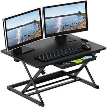 Imagem de SHW 32-Inch Height Adjustable Standing Desk Converter Riser Workstation, Black