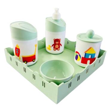 Imagem de Kit Higiene Baby Brinquedos Menino e Menina c/bandeja em MDF (Quadrada verde/verde)