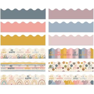 Imagem de Geyee 240 peças de bordas de quadro de avisos de 72 metros colorido arco-íris recortado decoração de boletim em massa para sala de aula decoração de volta às aulas (Boho)