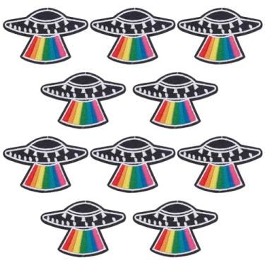 Imagem de WEBEEDY 10 peças LGBT Iron on Patches Rainbow UFO Alien Flying Disc Bordado Tecido Aplique Engraçado Gay Lésbica Orgulho para Roupas Chapéus Mochilas (8,5 x 5,8 cm/3,3 x 2,3)