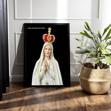 Imagem de Quadro Decorativo Religioso Nossa Senhora de Fátima, Tela Canvas, 60x40 cm, Emoldurado em Madeira, Retrato (Preto)