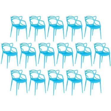 Imagem de Kit 16 Cadeiras de Jantar Allegra Design Empilhável - Azul - Magazine 