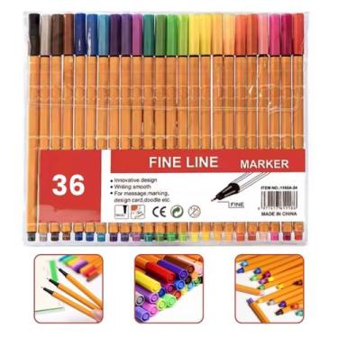 Imagem de Kit 36 Caneta Hidrográfica Fine Pen Coloridas Ponta Fina 0.4 Desenho P