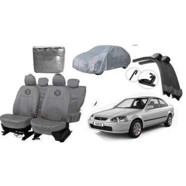 Imagem de Conjunto capa Civic couro cinza + brinde limpador - ferro tech br