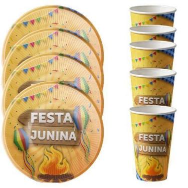 Imagem de Kit 20 Convidados Pratos Copos Papel Festa Junina Decoração - Udlandia