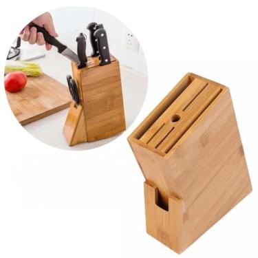 Imagem de Cepo Organizador Porta Facas de Cozinha em Bambu Natural Suporte Faqueiro com 7 Cavidades Para Armazenamento